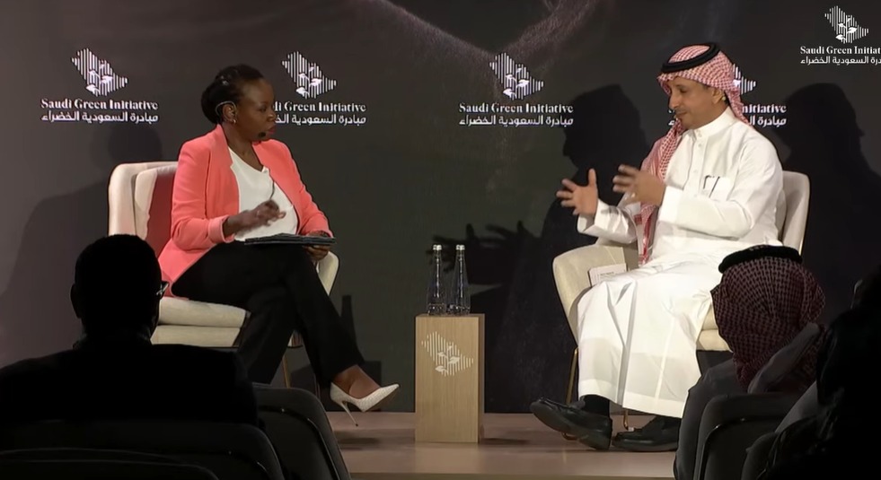 Saudi Tourism Minister Ahmed Al-Khateeb speaks during a panel at the Saudi Green Initiative forum held on the sidelines on COP28 in Dubai.