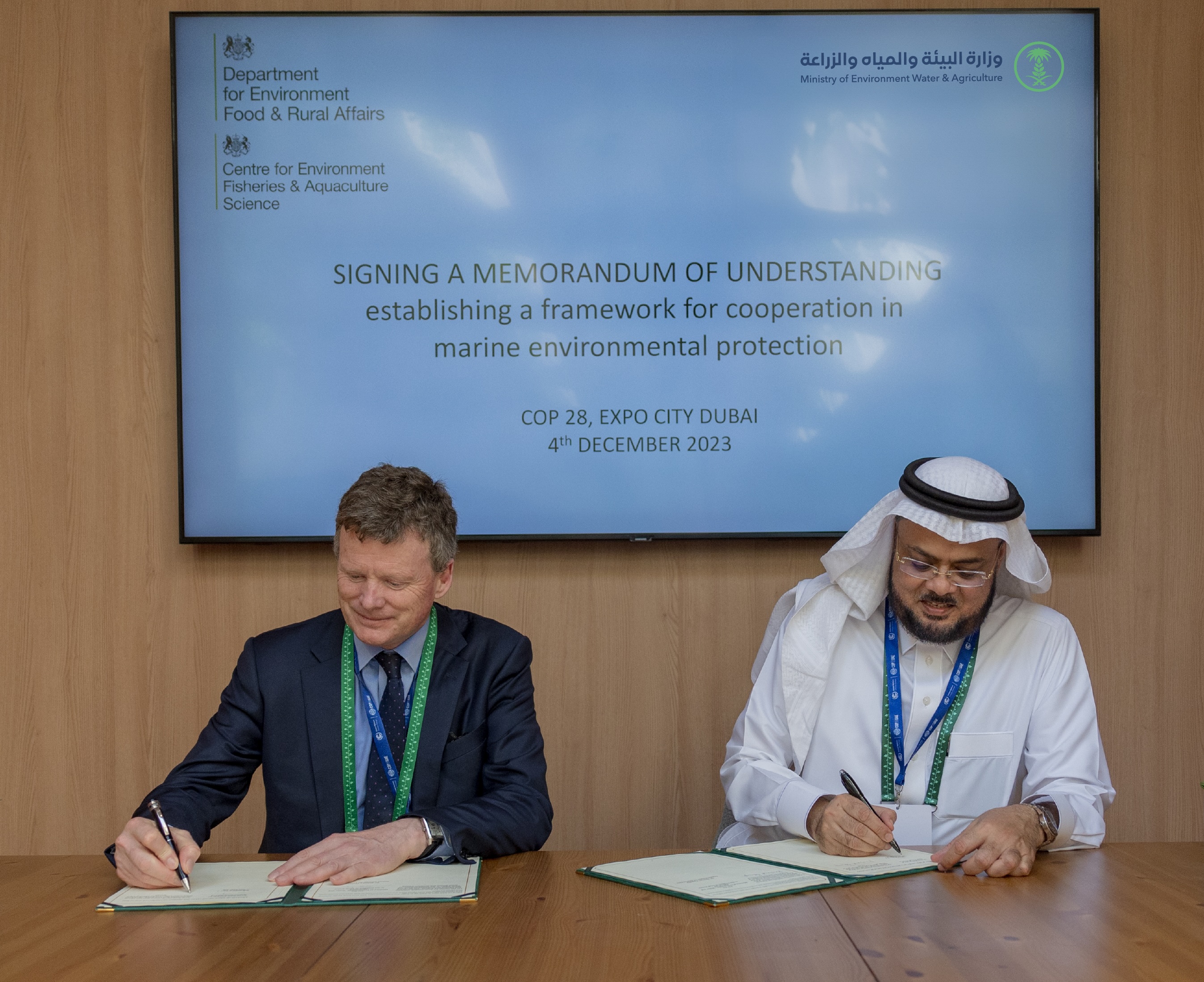 The agreement was signed at the Saudi Green Initiative forum on the sidelines of the UN Climate Change Conference on Monday by the Kingdom’s Ministry of Environment, Water and Agriculture and UK’s Center for Environment, Fisheries and Aquaculture Science.