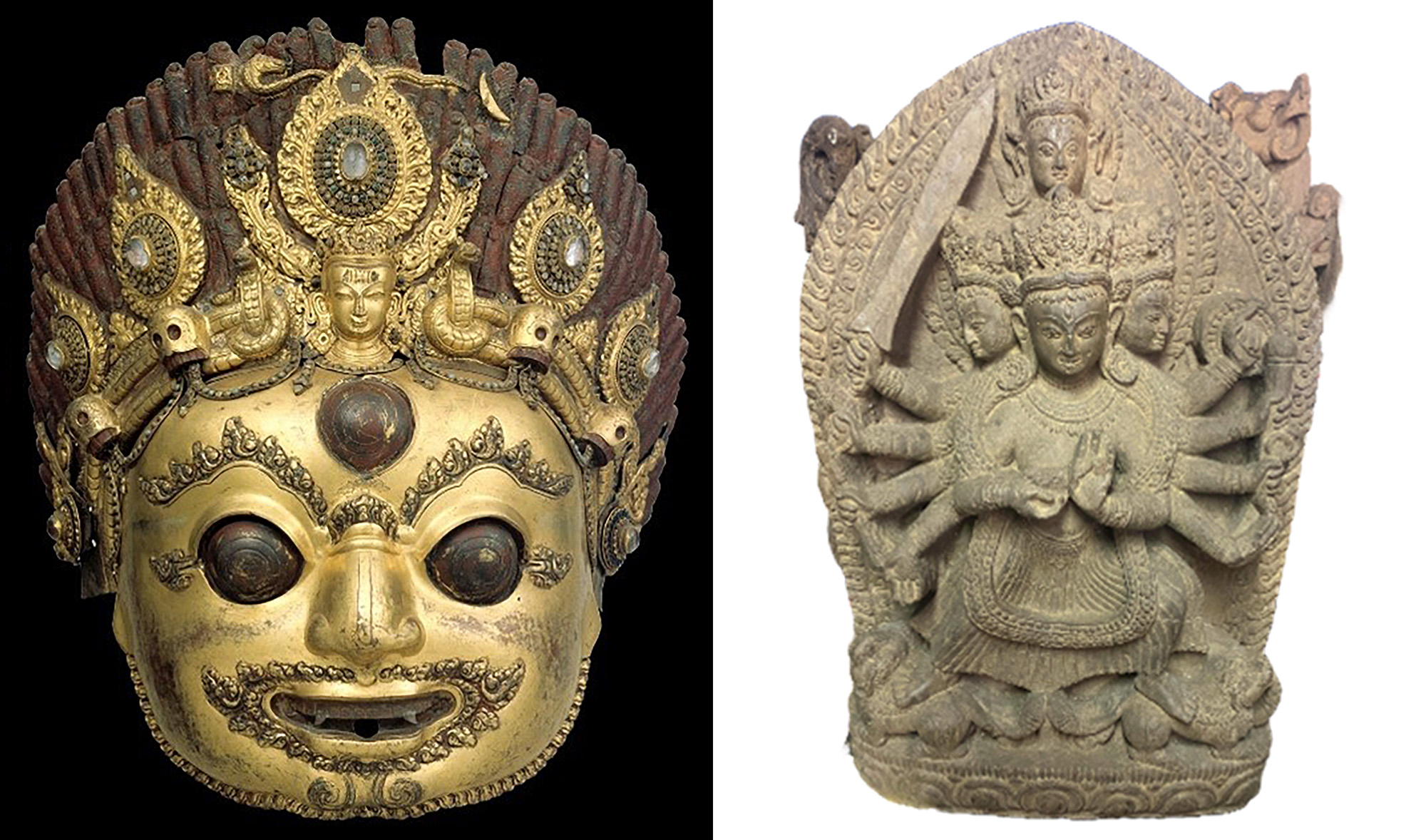 The combination of photos shows stolen antique masks that were returned to Nepal by the United States on December 4, 2023. (Photo courtesy: District Attorney New York County)
