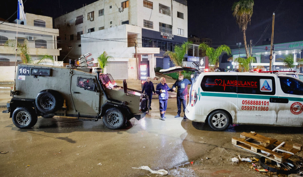 An ambulance is stopped by Israeli army forces during a raid in Jenin, in the Israeli-occupied West Bank December 5, 2023. (REUTERS)