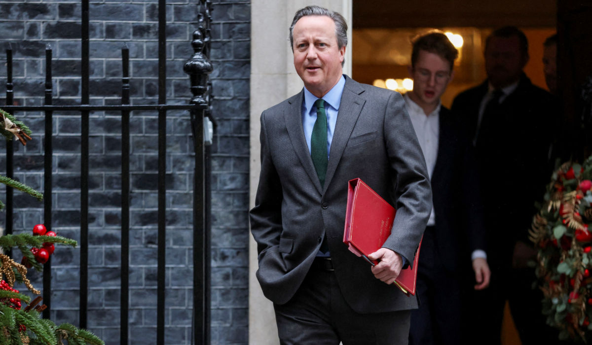 British Foreign Secretary David Cameron leaves Number 10 Downing Street after a Cabinet meeting in London, Britain, December 5, 2023. (REUTERS)