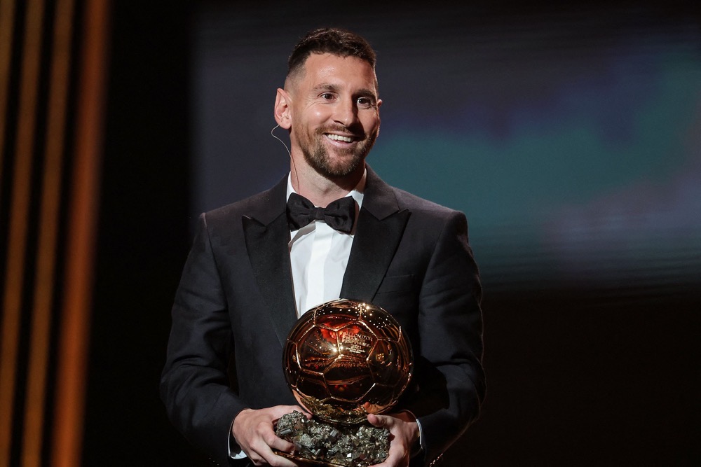 Inter Miami CF's Argentine forward Lionel Messi receives his 8th Ballon d'Or award during the 2023 Ballon d'Or France Football awards ceremony. Messi is Time magazine's "Athlete of the Year" for 2023. (File/AFP)