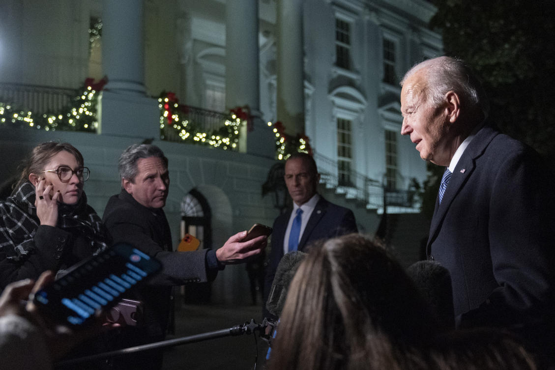 US President Joe Biden’s forceful rhetoric comes as Donald Trump is facing criminal charges. (AP)
