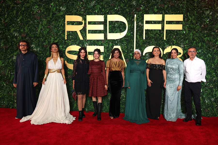 Tunisian director Kaouther Ben Hania (center) saw her movie “Four Daughters” screen at Jeddah’s Red Sea International Film Festival. (Getty Images)