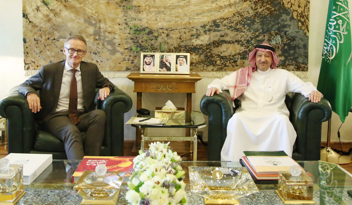 Waleed Elkhereiji receives Michael Kindsgrab in Riyadh. (Supplied)