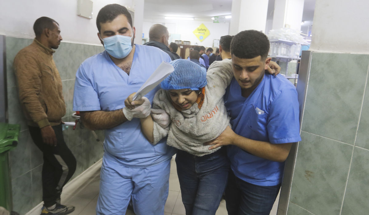 Palestinians wounded in the Israeli bombardment of the Gaza Strip arrive at a hospital in Rafah, on Wednesday, Dec. 6, 2023. (AP)