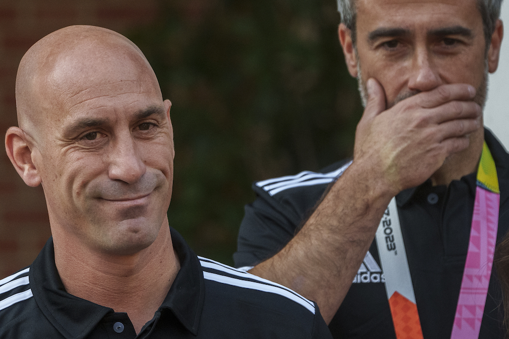 A FIFA disciplinary committee said then president of Spain’s football federation, Luis Rubiales, left, acted with ‘a sense of complete impunity’ at the trophy ceremony after Spain’s 1-0 win over England in Sydney on Aug. 20. (AP)