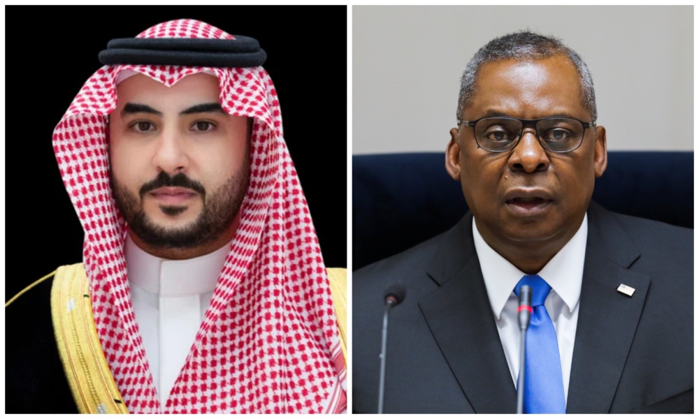 Saudi Arabia’s Minister of Defense Prince Khalid bin Salman received a phone call from US Secretary of Defense Lloyd Austin. (SPA/Reuters)