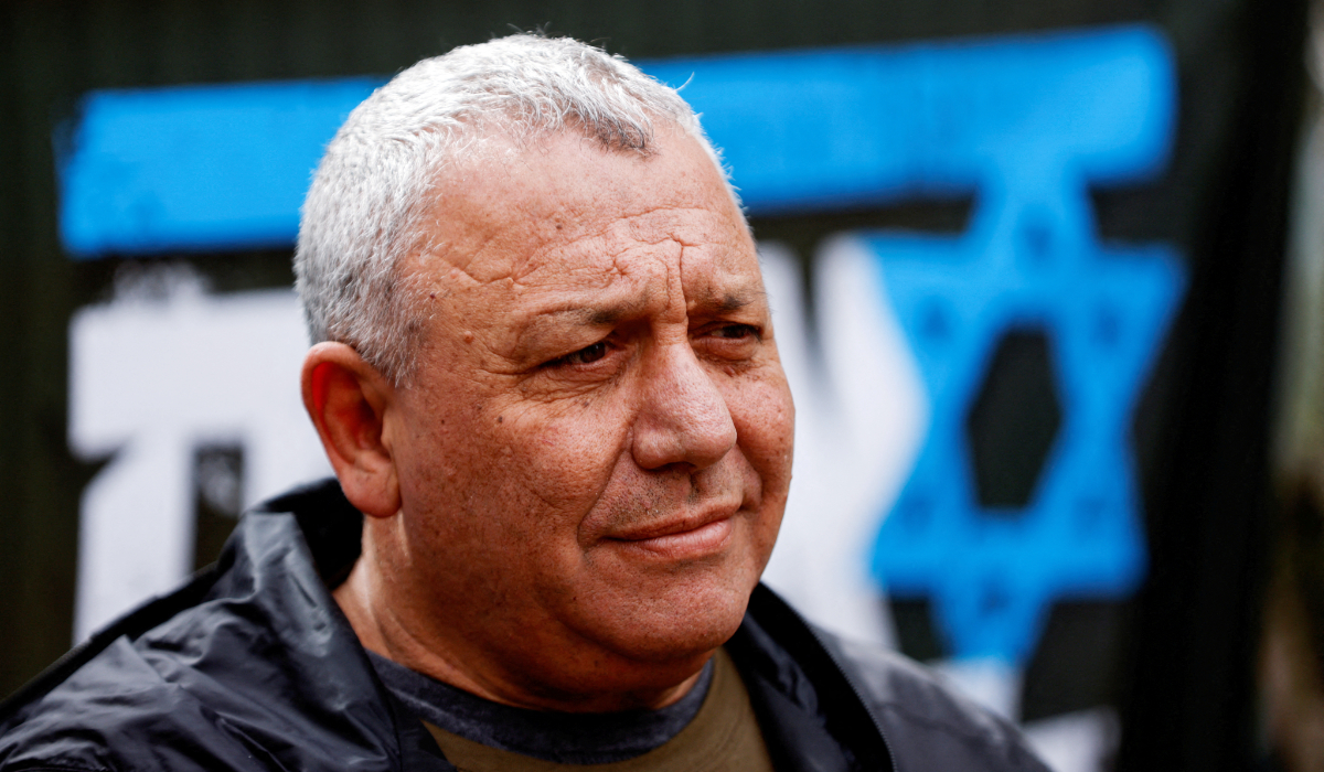 Knesset Member and former military chief Gadi Eisenkot attends a demonstration against proposed judicial reforms by Israel's new right-wing government in Shoresh near Jerusalem, February 9, 2023. (REUTERS)