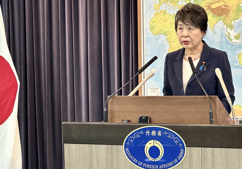 Japanese Foreign Minister KAMIKAWA Yoko speaks at a press conference (ANJ)