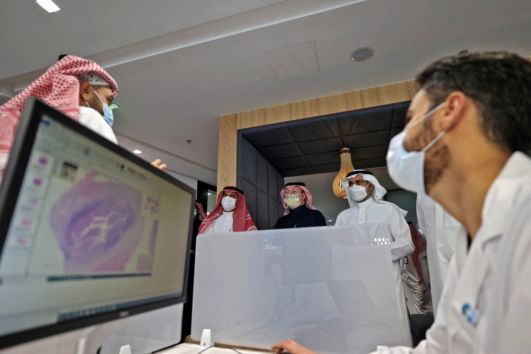 Saudi officials attend the inauguration of the Seha Virtual Hospital in the Digital City of the Saudi capital Riaydh on Feb. 28, 2022. (AFP/File)