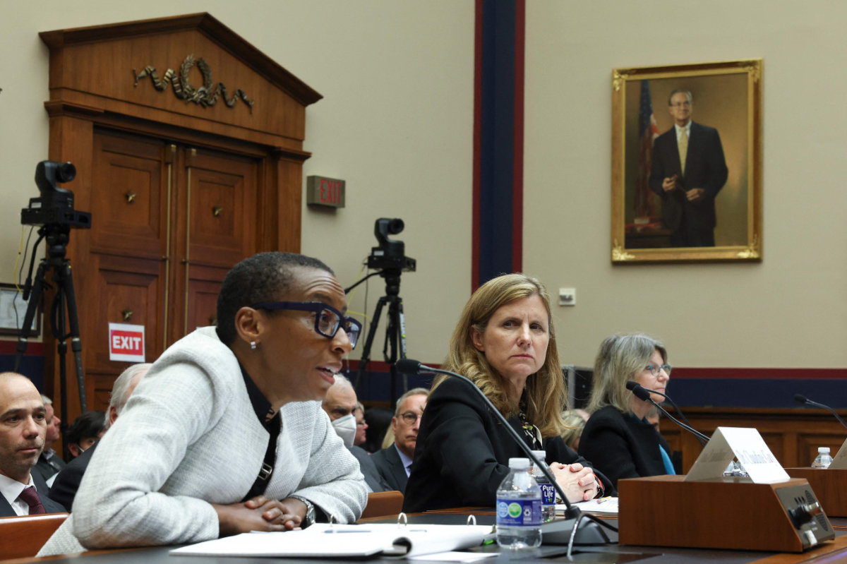 Liz Magill, University of Pennsylvania's president, flanked by Harvard University's president Claudine Gay and Massachusetts Institute of Technology president Sally Kornbluth, testify before a US House committee as lawmakers launched an investigation into anti-Semitism at three of the top US universities. (Getty Images/AFP)