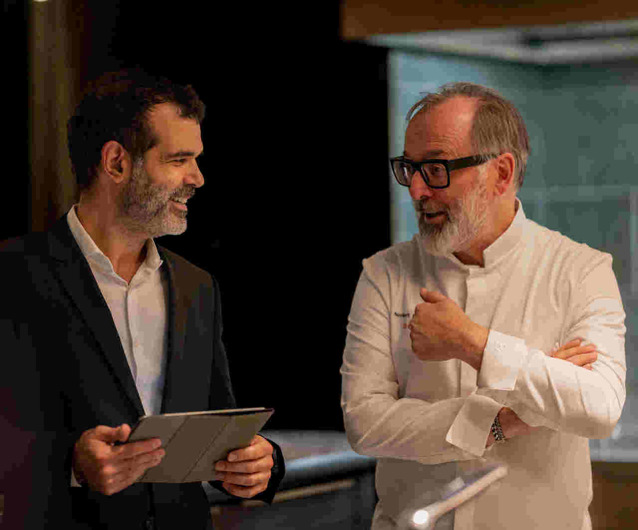Italian chef Norbert Niederkofler and Juan Carlos Motamayor, executive director of the NEOM food sector. (Supplied)