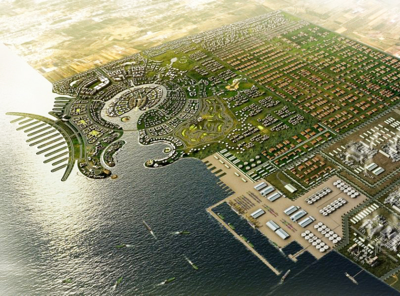 The city, built on an area of 102 million sq. meters, will include plants for heavy industries, petrochemicals, energy, as well as mining and manufacturing industries, and agriculture investments.