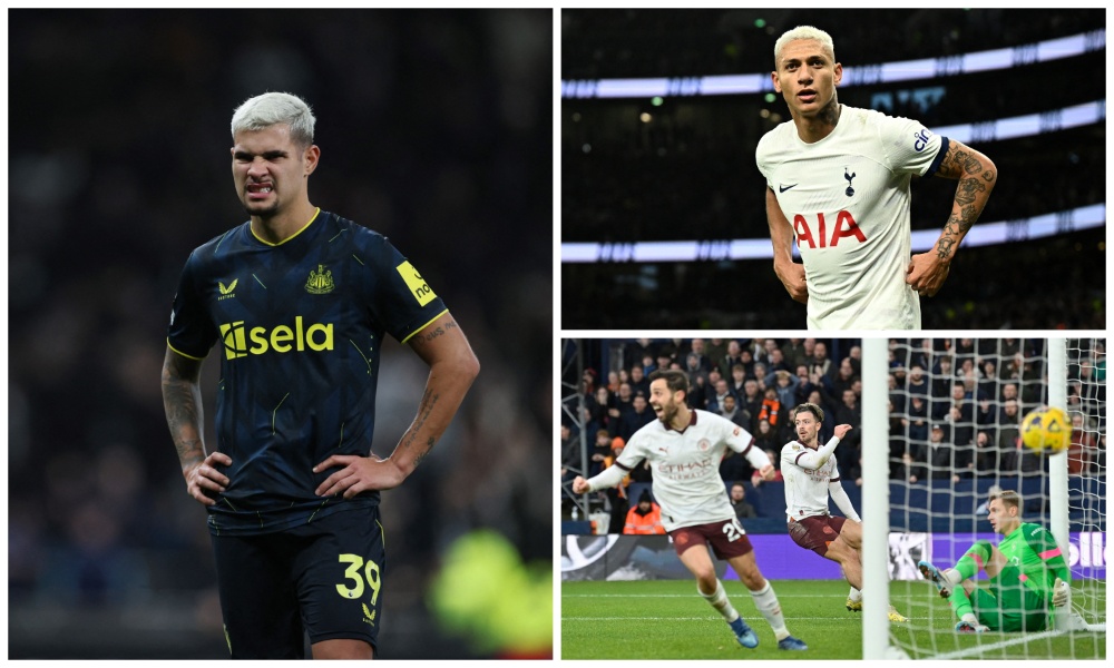 Manchester City (bottom right) overcame Luton Town in a tough match at Kenilworth Road, while Spurs dismantled Newcastle United in London. (Action Images via Reuters)
