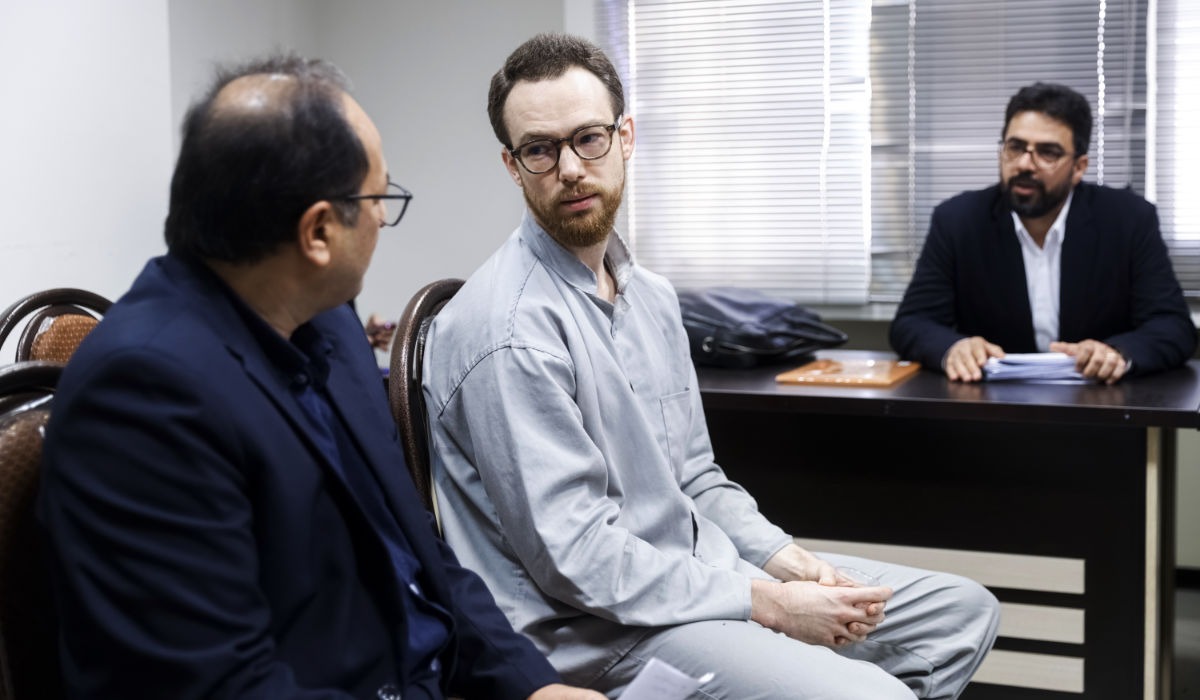 Swedish EU diplomat Johan Floderus attends a court session in Tehran on Sunday. Floderus was arrested on April 17, 2022, at Tehran airport. (AFP)