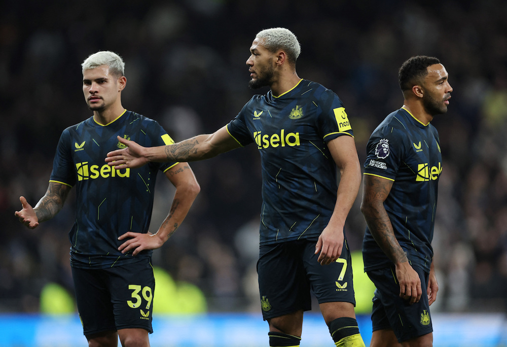 Newcastle United’s Bruno Guimaraes and Joelinton look dejected after the match. (Action Images via Reuters)
