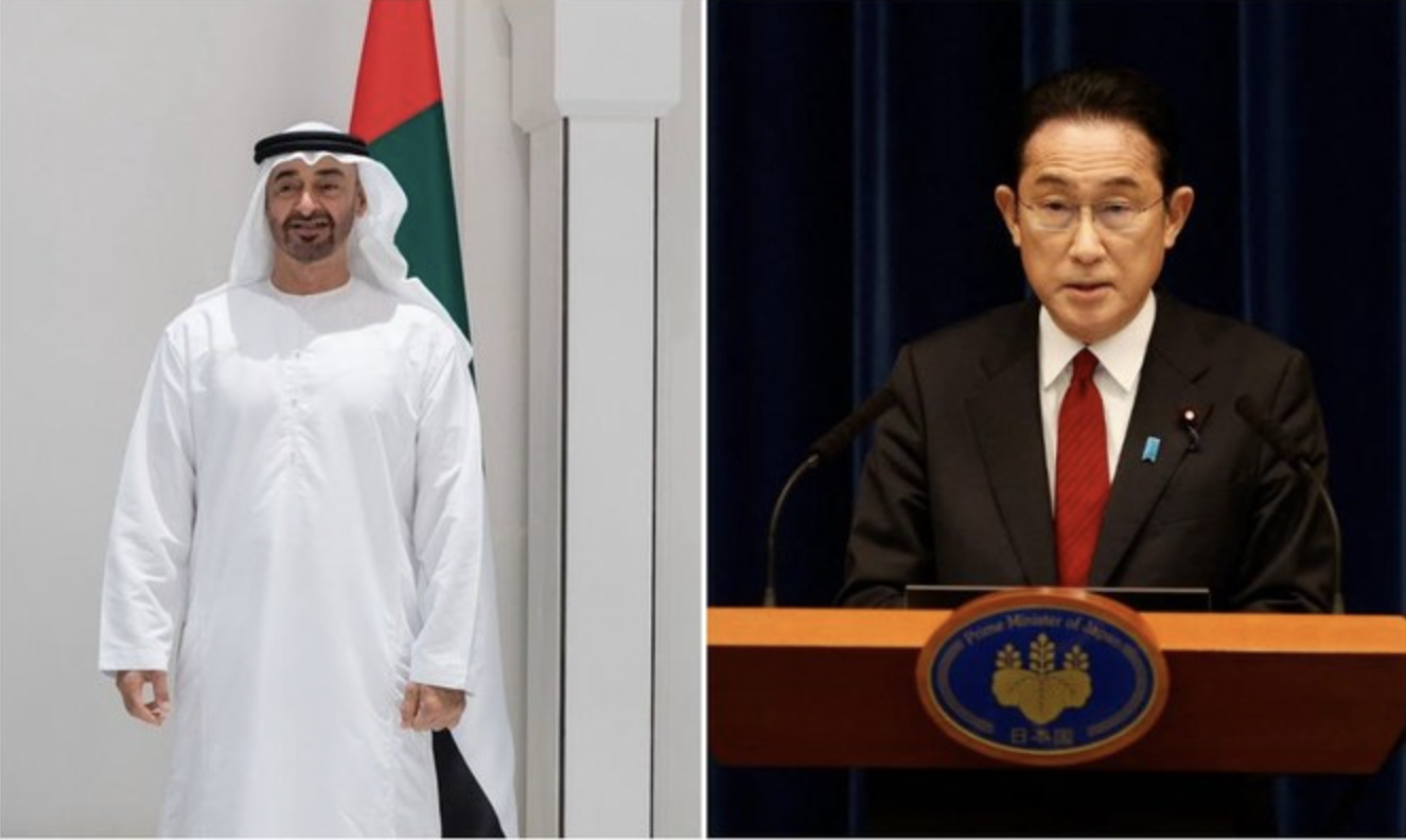 Abu Dhabi’s Crown Prince Sheikh Mohammed bin Zayed Al-Nahyan spoke to Japan’s Prime Minister Fumio Kishida on Tuesday. (File/@MohamedBinZayed/AFP)
