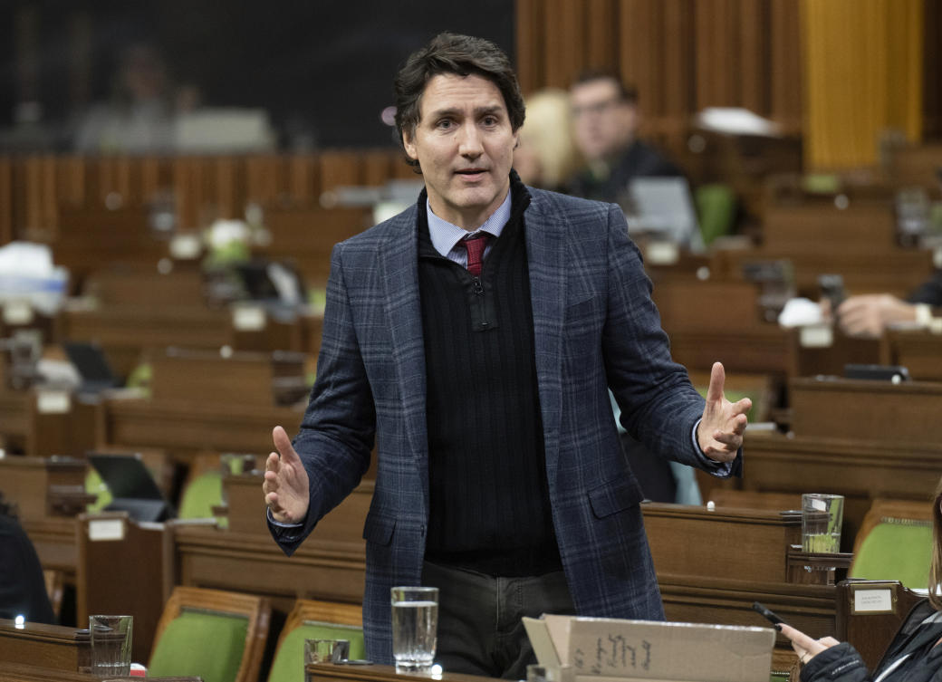 Canadian Prime Minister Justin Trudeau in the House of Commons, Ottawa, Ontario, Dec. 8, 2023. (AP Photo)