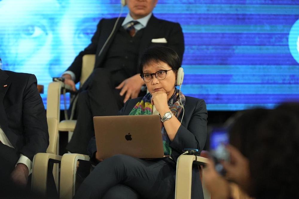 Indonesian Foreign Minister Retno Marsudi attends a panel on human rights in Geneva on Dec. 12, 2023. (Ministry of Foreign Affairs)