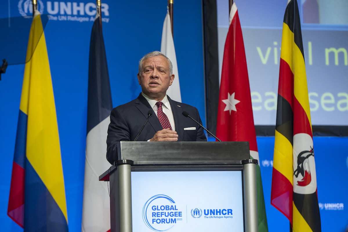 King Abdullah II of Jordan delivers a speech during the Global Refugee Forum, in Geneva on December 13, 2023. (File/AFP)
