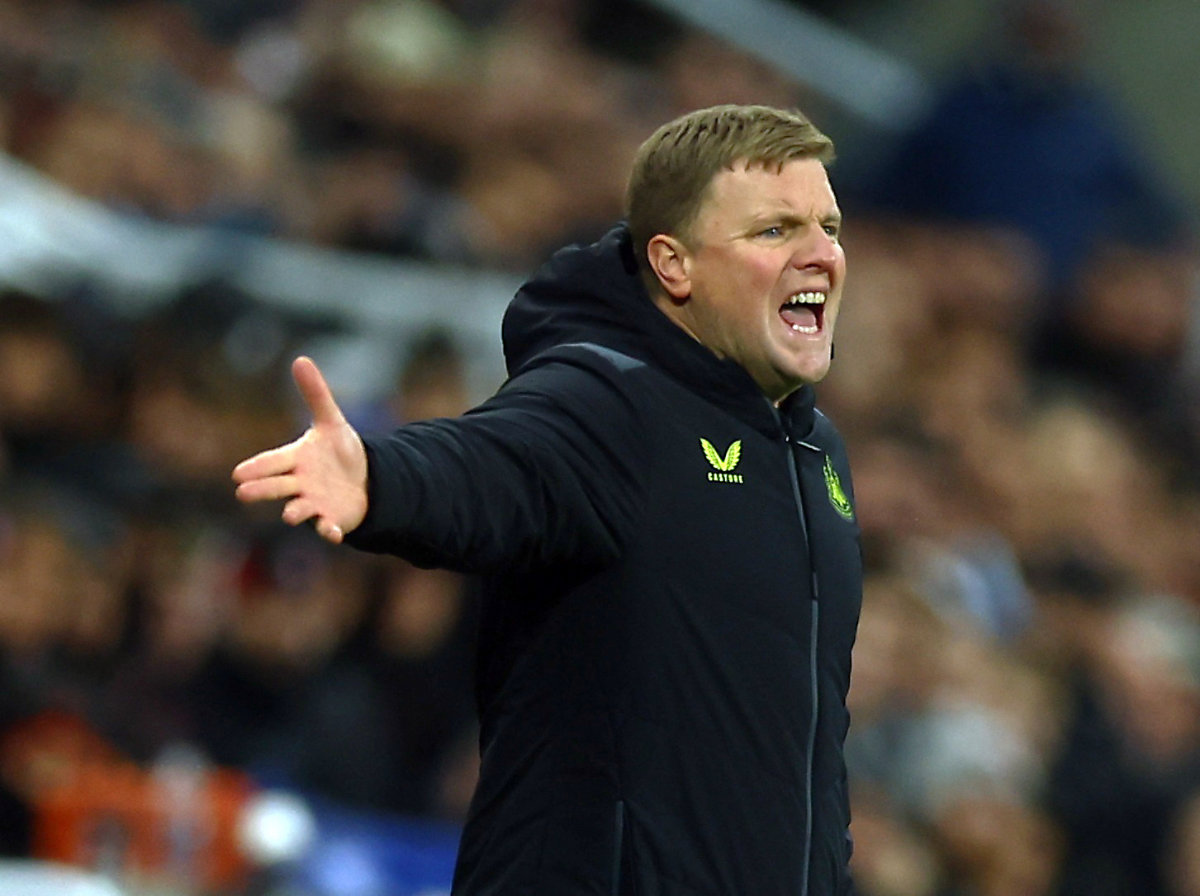 Newcastle United manager Eddie Howe reacts during his team's match with AC Milan at St James' Park, Newcastle, Britain on December 13, 2023. (Action Images via Reuters)
