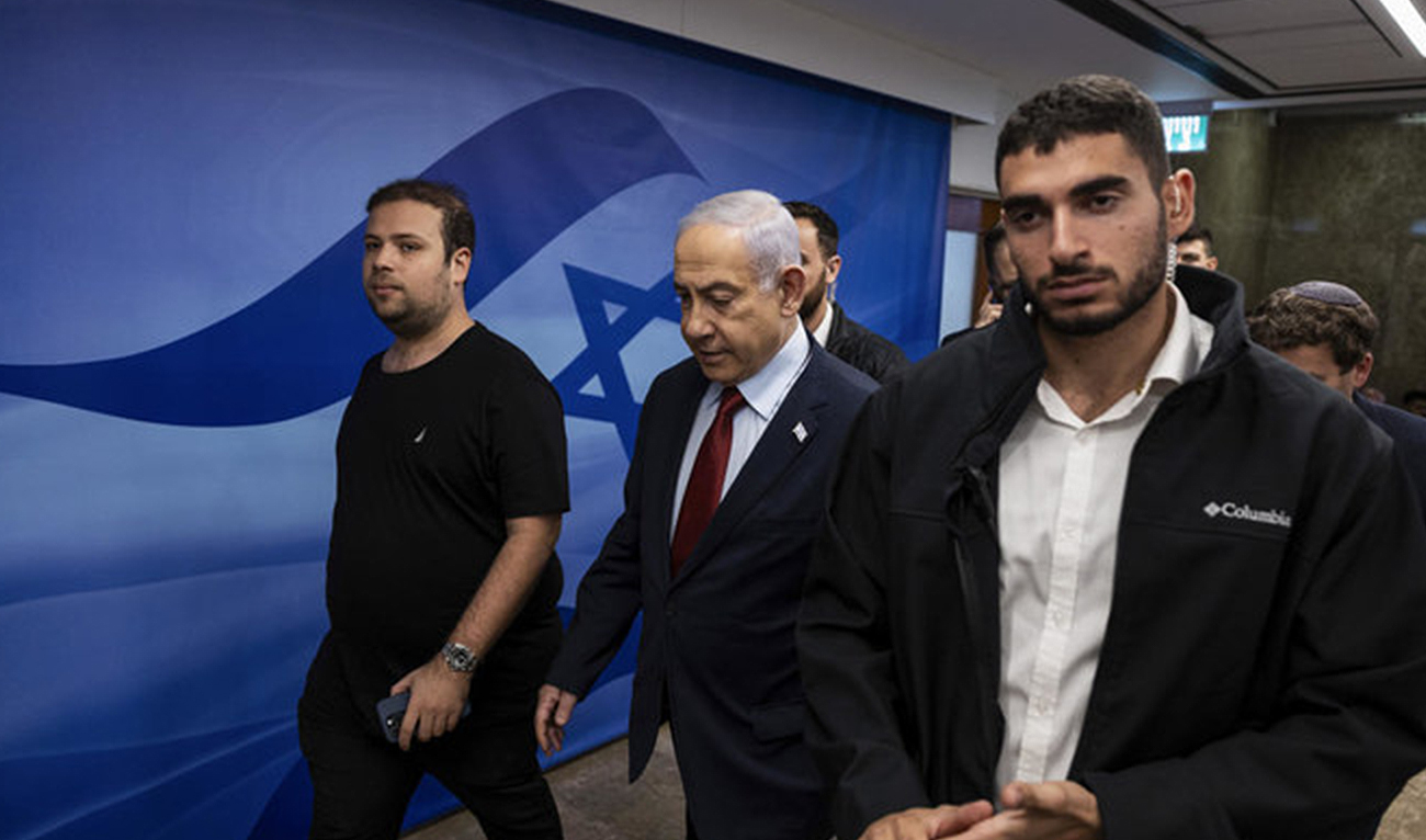 Israeli Prime Minister Benjamin Netanyahu attends the weekly cabinet meeting at the Prime Minister’s office in Jerusalem, Sunday, Dec. 10, 2023. (AP Photo)