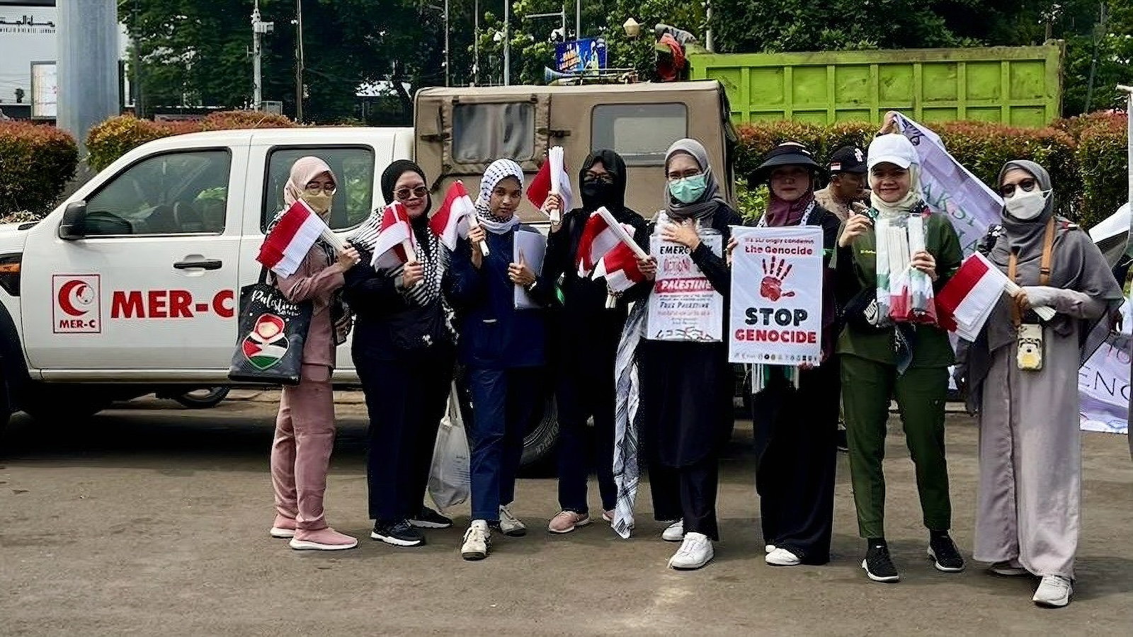 Indonesian health workers gather for a demonstration in solidarity with medics in Gaza, in Jakarta, Dec. 15, 2023. (Medical Emergency Rescue Committee)