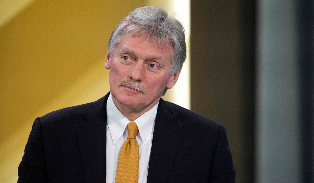 Kremlin spokesman Dmitry Peskov moderates Russian President Vladimir Putin's year-end press conference at Gostiny Dvor exhibition hall in central Moscow on December 14, 2023. (AFP)
