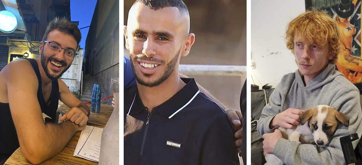 From left: Israeli hostages Alon Shamriz, Samer Al-Talalka and Yotam Haim were mistakenly shot to death by Israeli troops on Dec. 15, 2023 in the Gaza City area of Shijaiyah. (AP)