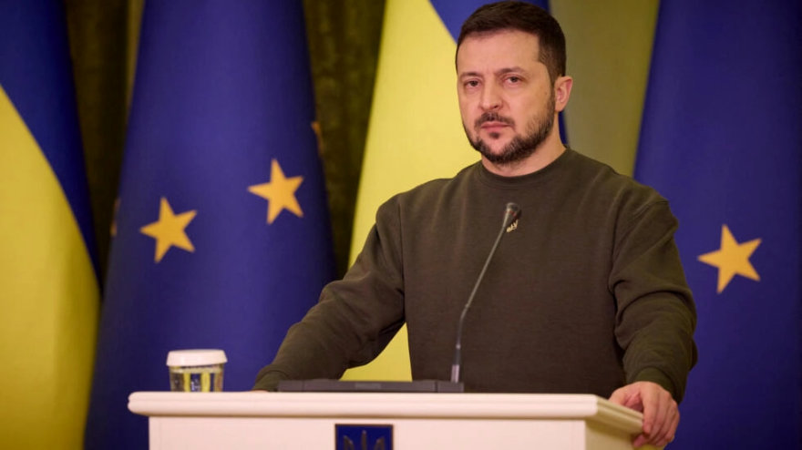 Ukrainian President Volodymyr Zelensky attends a joint news briefing with European Commission President Ursula von der Leyen (not seen), in Kyiv, Ukraine. (Reuters/File)