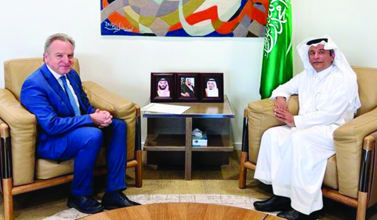 Ali Al-Yousef holds talks with Alexis Konstantopoulos in Riyadh. (Supplied)