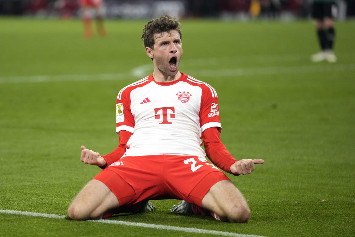 Bayern Munich has handed experienced forward Thomas Mueller a one-year contract extension through to the end of the 2024-25 season, putting him within sight of the club’s all-time appearance record. (AP/File)