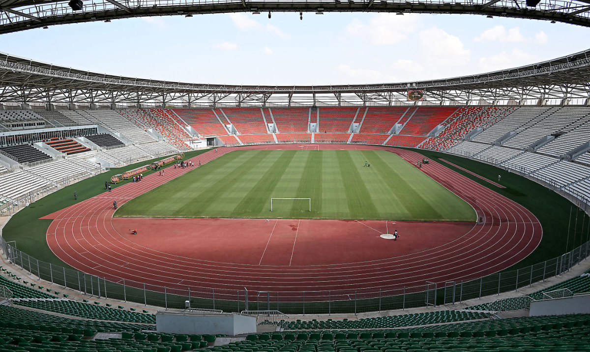 A general view of Stade de la Paix in Bouake, Ivory Coast on Dec. 7, 2023, during a visit to the 2024 Africa Cup of Nations infrastructure by journalists from the international press. (AFP)