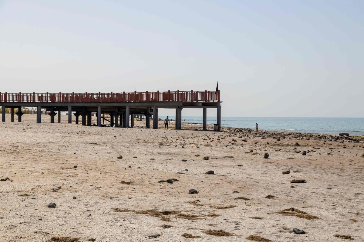 Low water levels are seen in Turkmenistan's Caspian Sea resort of Avaza on September 13, 2023. The Caspian Sea, the inland body of water flanked by the Caucasus region and Central Asia, has been shrinking precipitously year on year. (AFP)