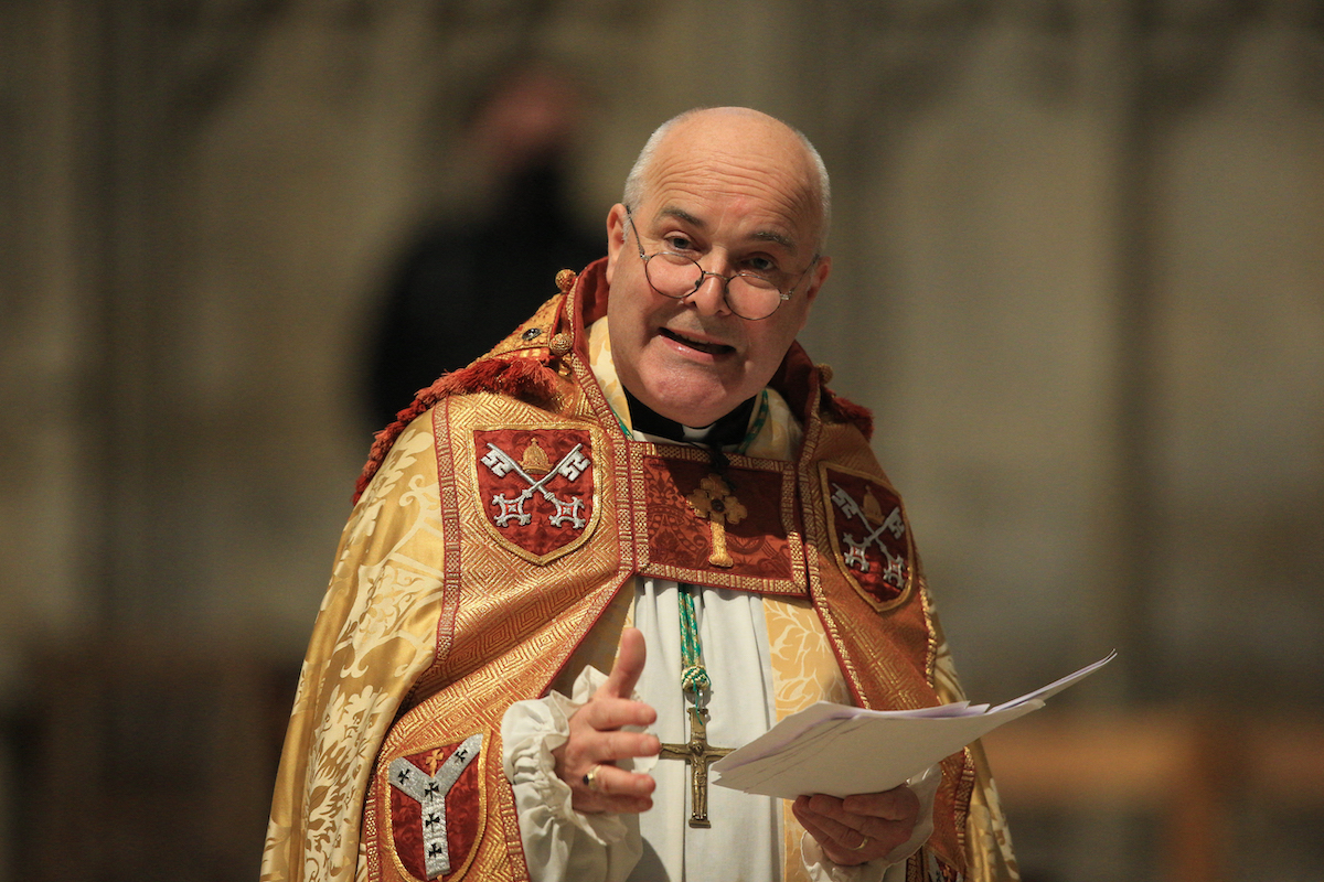 Rev. Stephen Cottrell, the 98th Archbishop of York, takes a service of evensong at York Minster in northern England. (File/AFP)