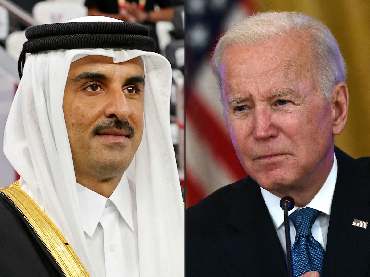 Qatar's Emir Sheikh Tamim bin Hamad al-Thani and US President Joe Biden. (File/AFP)