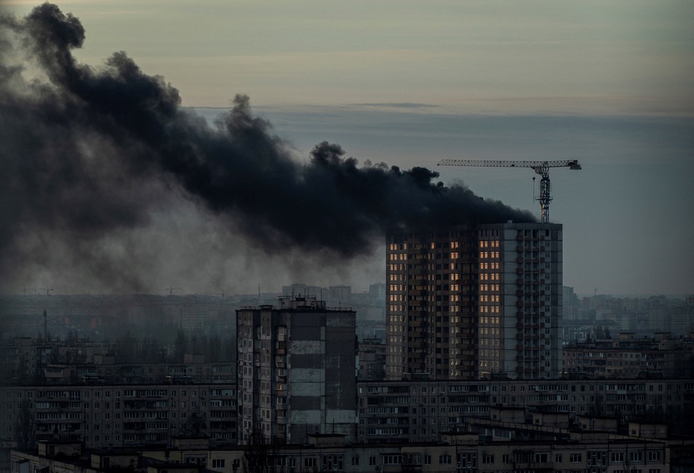 Smoke rises over a residential building after a Russian missile and drone strike, amid Russia's attack on Ukraine, in Kyiv, Ukraine. (Reuters)
