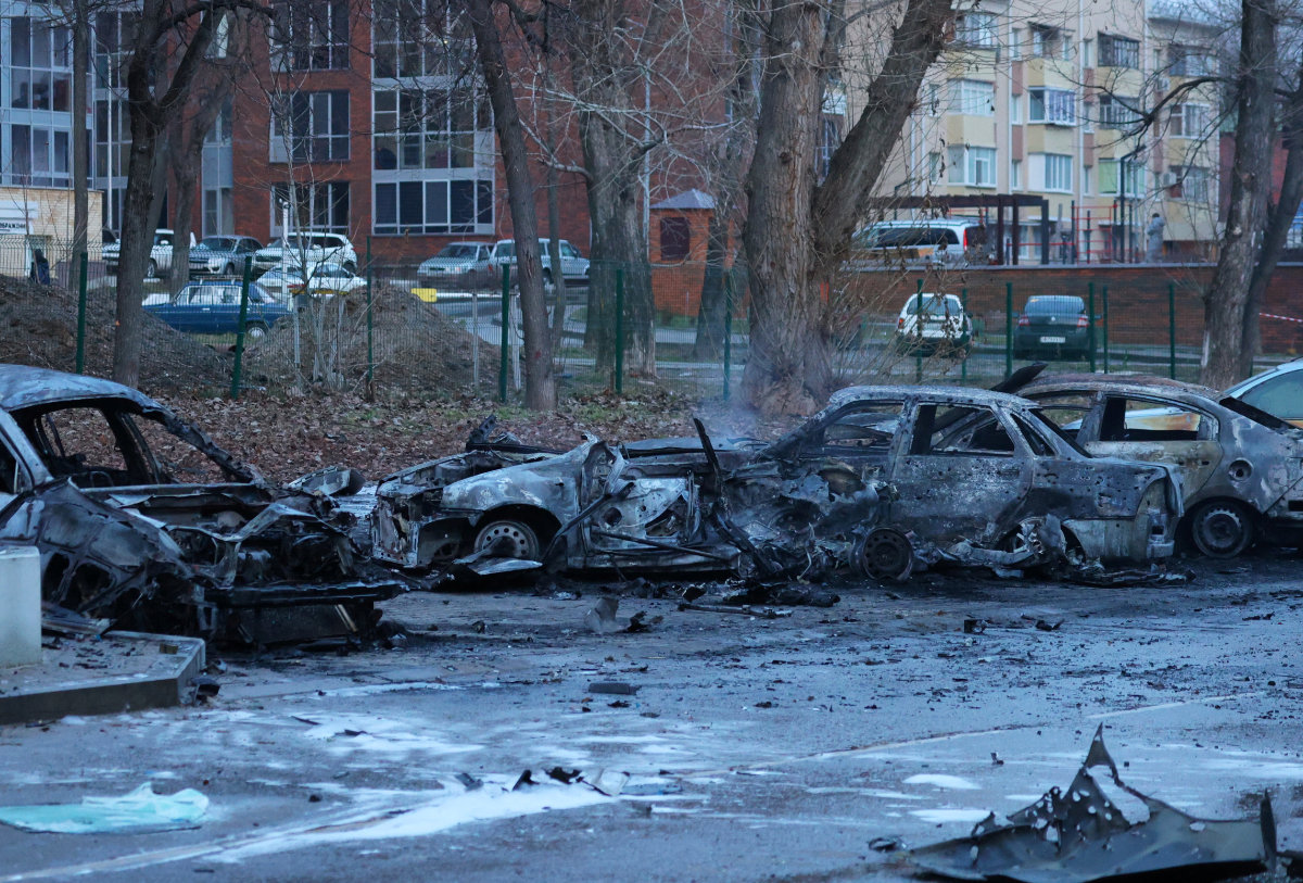 A view shows burned out cars following what Russian authorities say was a Ukrainian military strike in Belgorod, Russia, on December 30, 2023. (REUTERS)