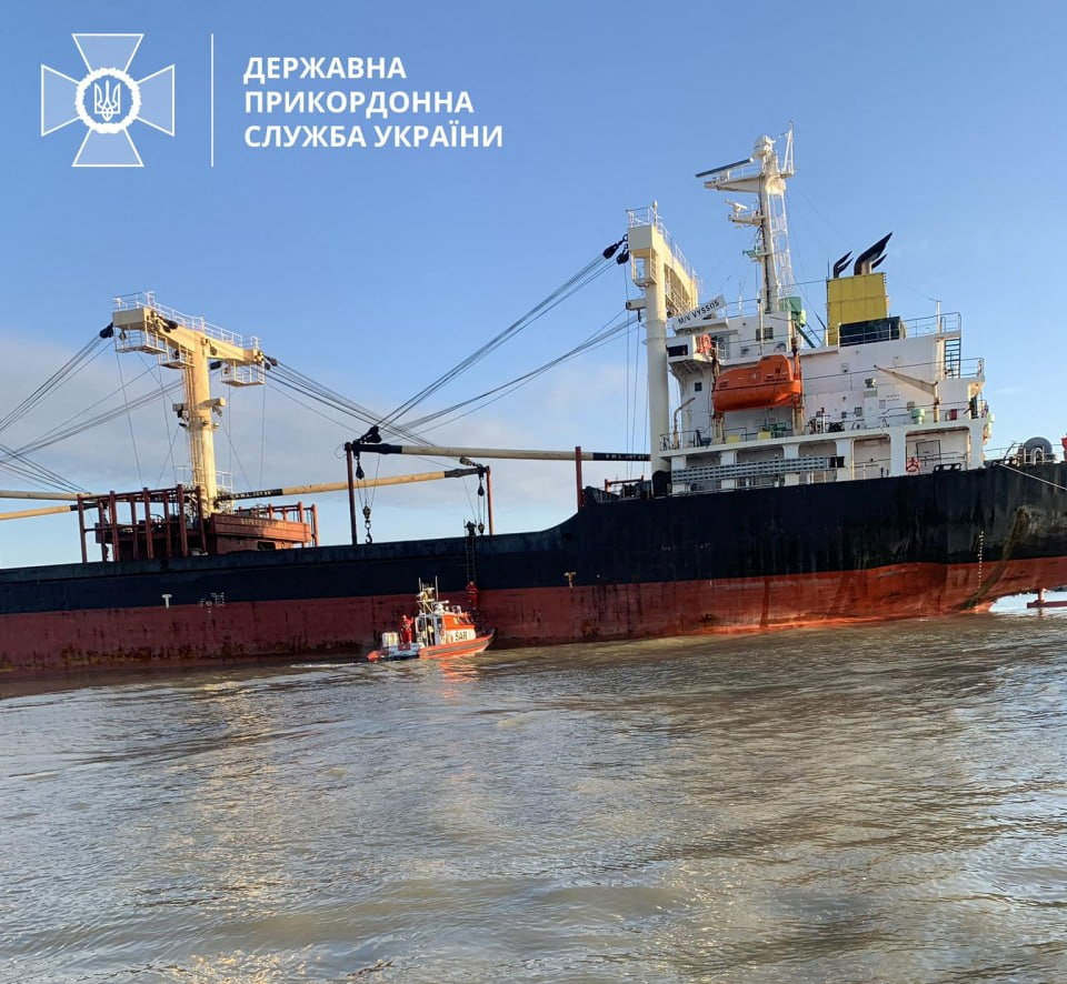 A Panama-flagged bulk carrier, which was reported by the State Border Guard Service of Ukraine on Thursday, was headed to a River Danube port to load grain and has hit a mine in the Black Sea, in Odesa region, on December 28, 2023. (Handout via REUTERS)