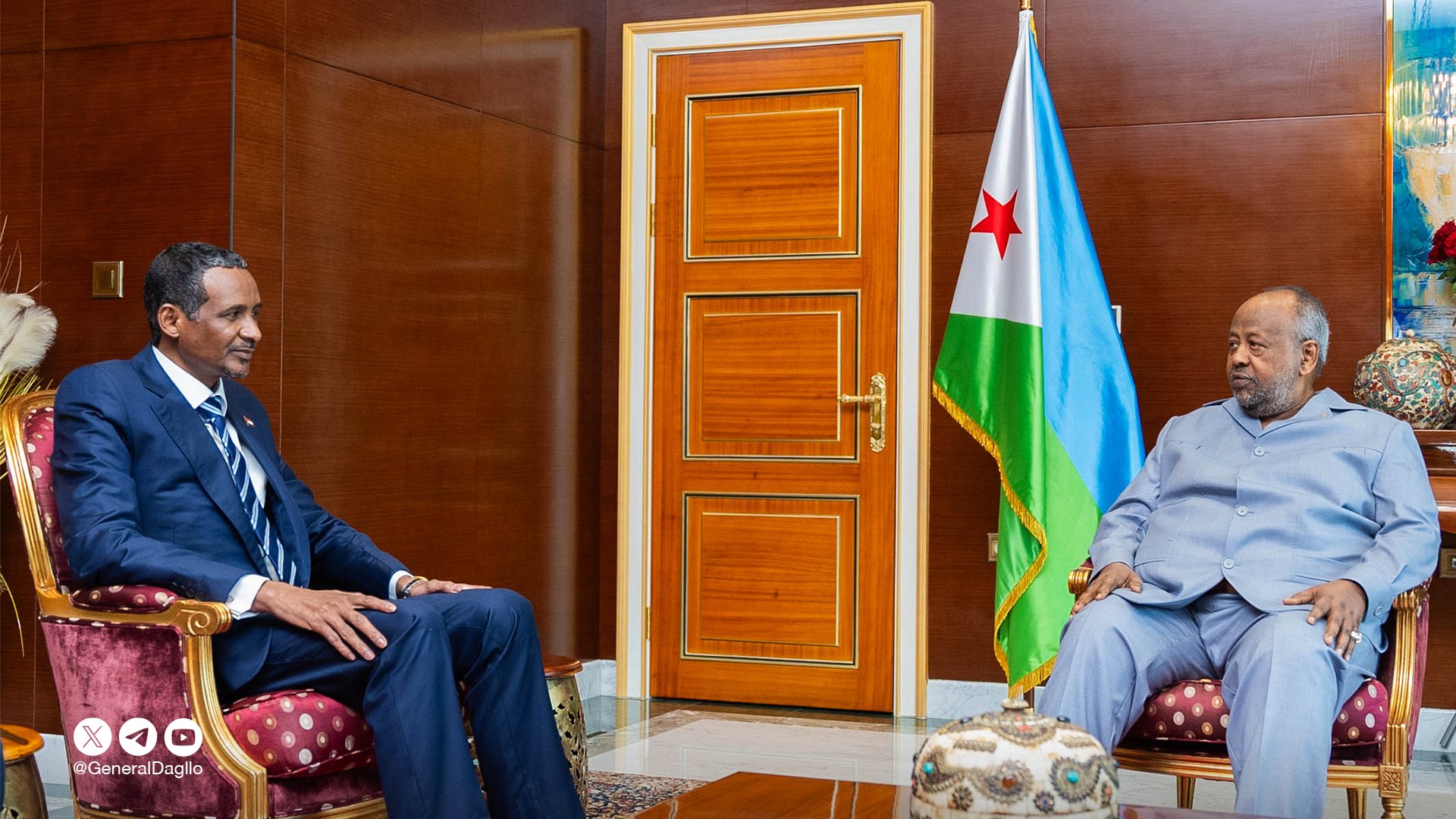 Leader of Sudan’s paramilitary RSF Mohamed Hamdan Daglo discussed latest war developments with Djibouti President Ismail Omar Guelleh. (X: @GeneralDagllo)