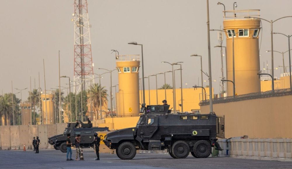 Iraqi Counter Terrorism Forces stand guard outside the US Embassy in Baghdad, Iraq, May 30, 2021. (Getty Images)