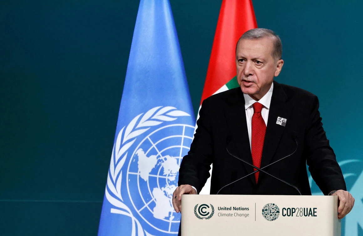 Turkish President Tayyip Erdogan delivers a national statement at the World Climate Action Summit during COP28 in Dubai on Dec. 1, 2023. (Reuters)