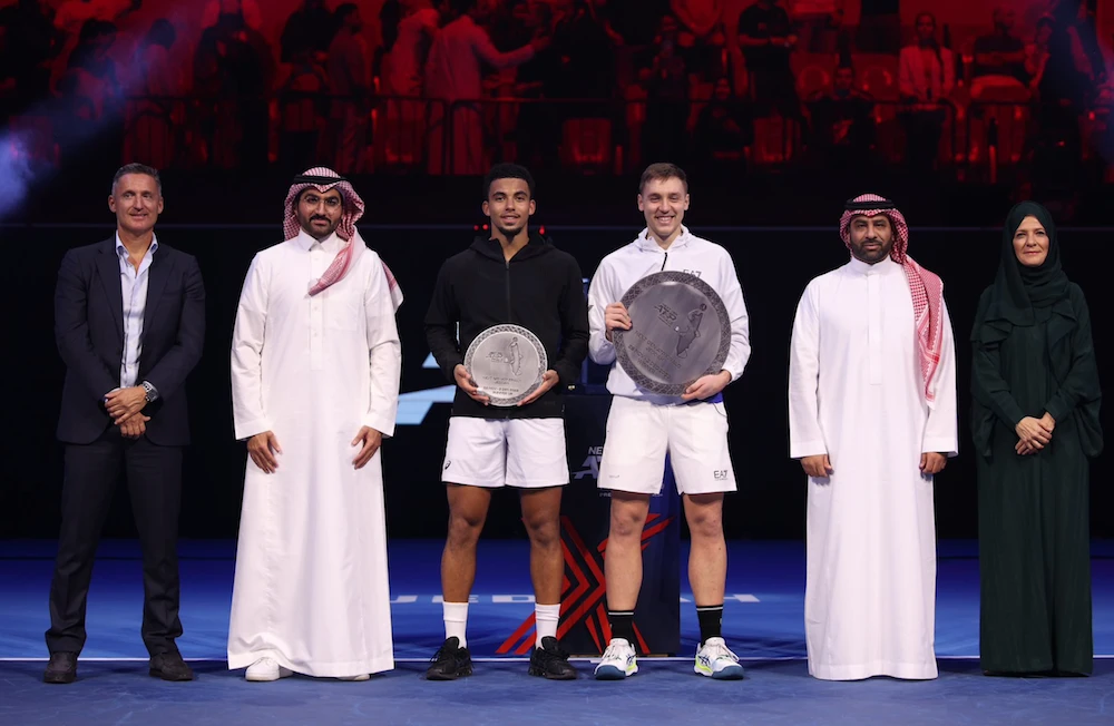 Hamad Medjedovic squandered two match points before he finally upset the top-seeded Arthur Fils and won the Next Gen Finals championship match in Saudi Arabia. (X/@nextgenfinals)