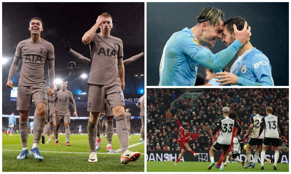 Dejan Kulusevski headed a dramatic late goal as Tottenham held Manchester City in a six-goal thriller after Liverpool had overcome Fulham in a barnstorming match at Anfield earlier. (Reuters)