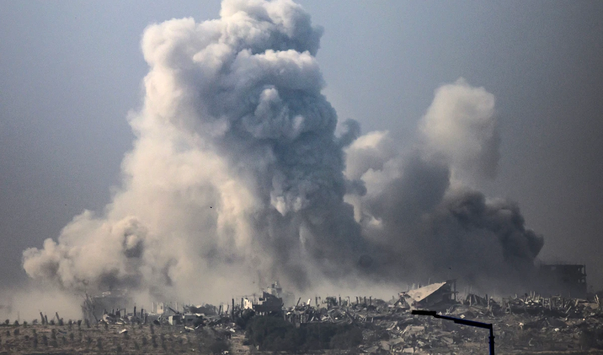 This picture taken from southern Israel near the border with the Gaza Strip shows smoke billowing after an Israeli strike in the Palestinian territory on December 4, 2023. (AFP)