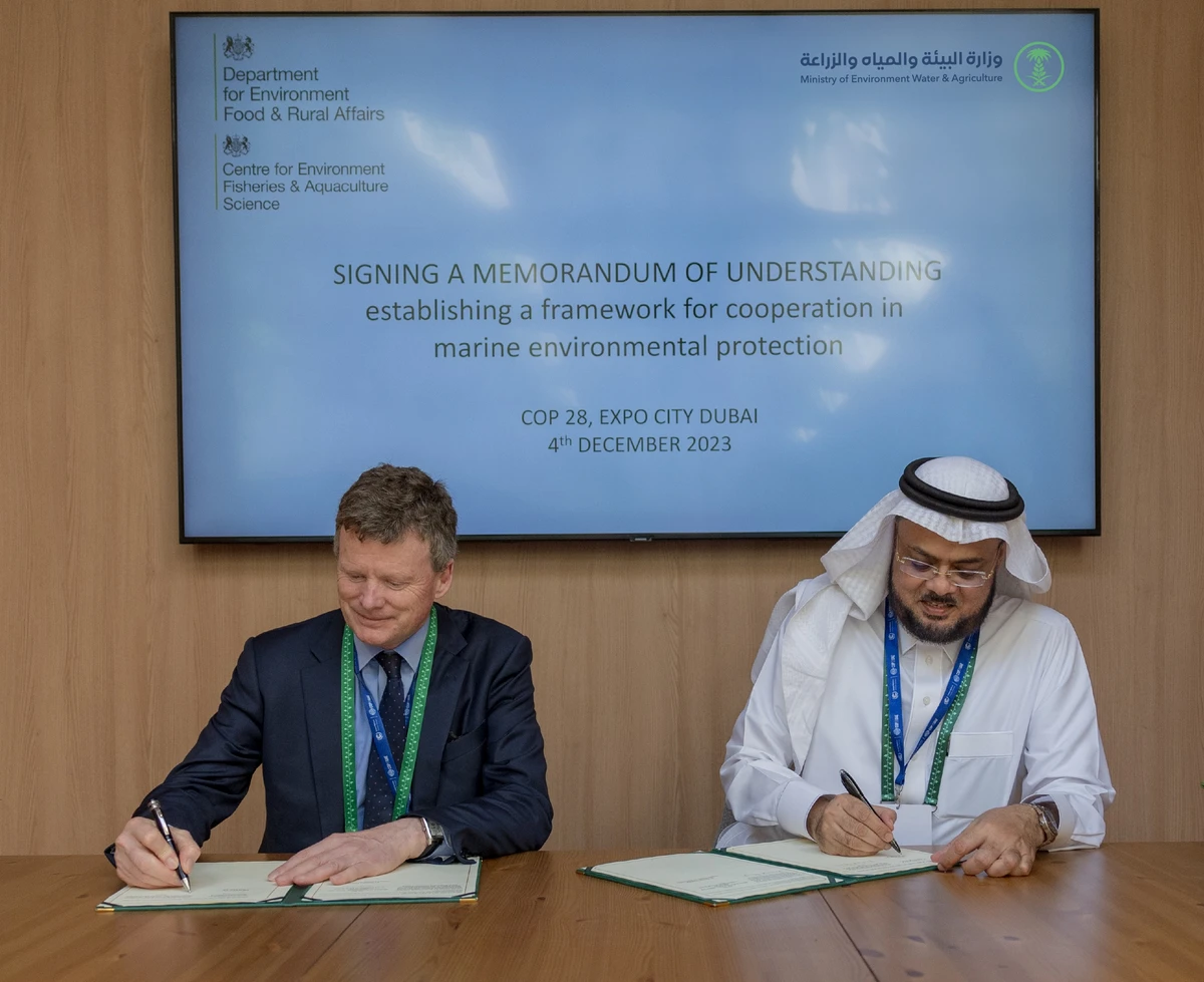 The agreement was signed at the Saudi Green Initiative forum on the sidelines of the UN Climate Change Conference on Monday by the Kingdom’s Ministry of Environment, Water and Agriculture and UK’s Center for Environment, Fisheries and Aquaculture Science.