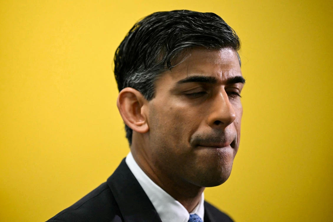 Britain’s PM Rishi Sunak speaks to journalists during a visit to a medical training center at the University of Surrey in Guildford, southern England, Nov. 30, 2023. (Reuters)