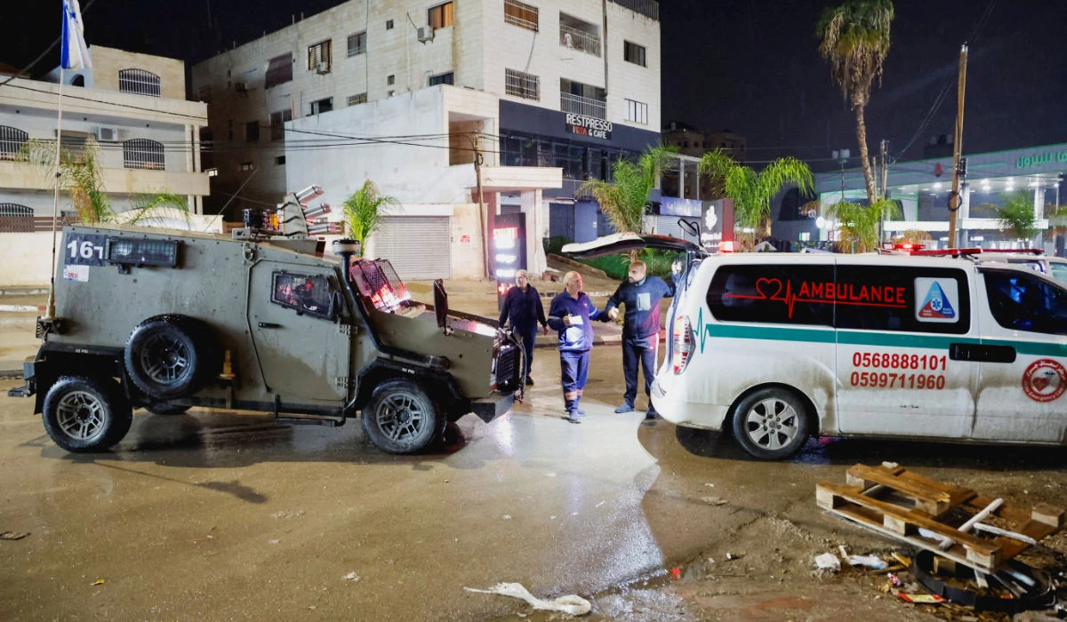 An ambulance is stopped by Israeli army forces during a raid in Jenin, in the Israeli-occupied West Bank December 5, 2023. (REUTERS)