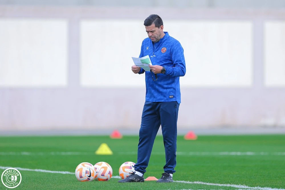 The much-travelled Romanian coach took over at Damac in March and is now preparing to face his old club on Thursday night in Jeddah. (X: @DAMAC_CLUB)